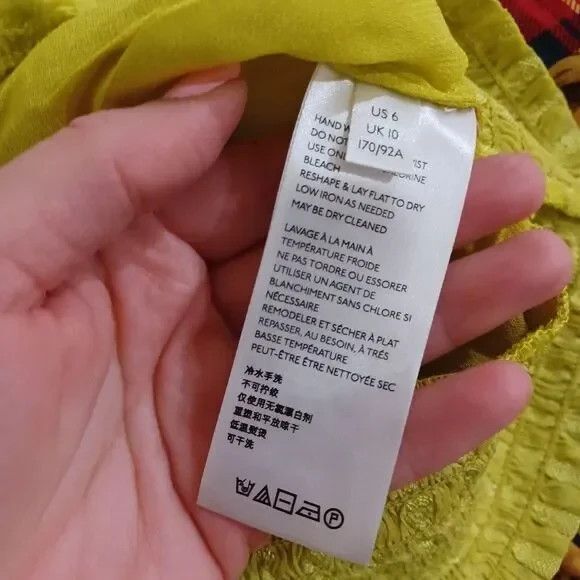 Anthropologie Moira Shirt Peasant Blouse in Chartreuse Yellow Size 6 Lace Boho - Picture 7 of 7